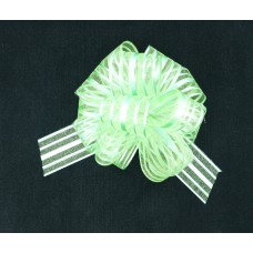 1.25" Wide Pull Bow Ribbon With 14 Loops - Apple Green Iridescent Solid and Sheer Stripes(Lot of 1 Bow) SALE ITEM